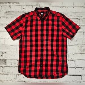 Quicksilver Red & Black Plaid Casual Short Sleeve Button-Down Shirt NWT